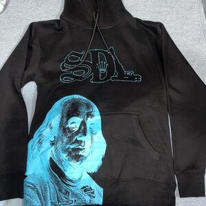Black Sweater with Blue Graphic Design